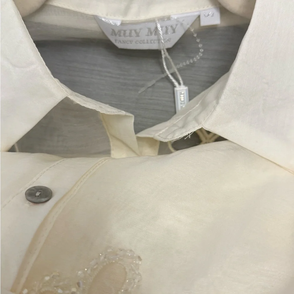 COPY - MUY MUY Cream Sheer Blouse with Bow Details - Picture 4 of 6